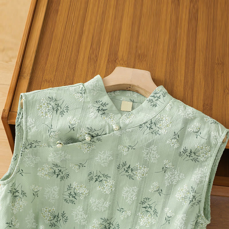 Gilet senza maniche in cotone da donna con motivo floreale a forma di rana cinese, motivo retrò con Buddha Stones - image 19