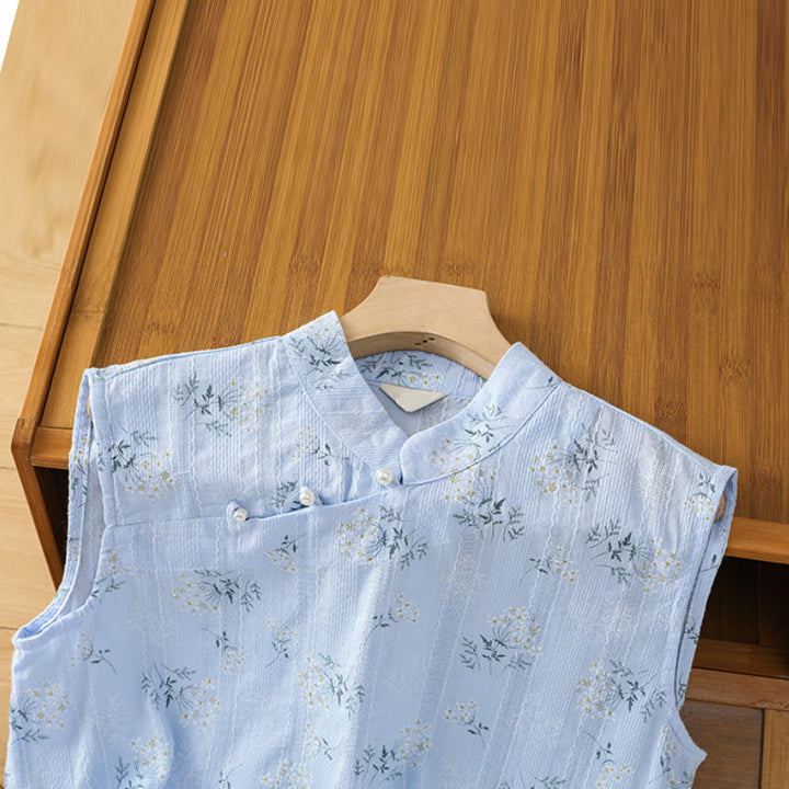 Gilet senza maniche in cotone da donna con motivo floreale a forma di rana cinese, motivo retrò con Buddha Stones - image 27