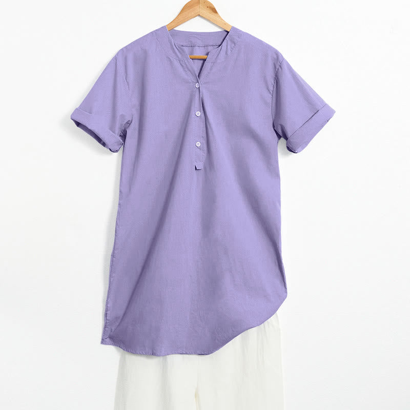 Buddha Stones Camicia da donna a maniche corte con colletto a punta e bottoni casual e semplici - Orchidea media - US20, UK/AU24, EU52 (5XL) - image 0