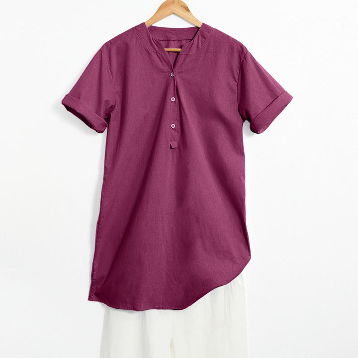 Buddha Stones Camicia da donna a maniche corte con colletto a punta e bottoni casual e semplici - Rosso viola medio - US20, UK/AU24, EU52 (5XL) - image 20
