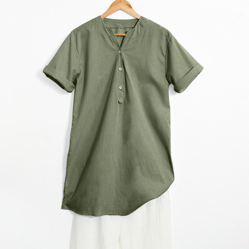 Buddha Stones Camicia da donna a maniche corte con colletto a punta e bottoni casual e semplici - SeaGreen - US20, UK/AU24, EU52 (5XL) - image 35