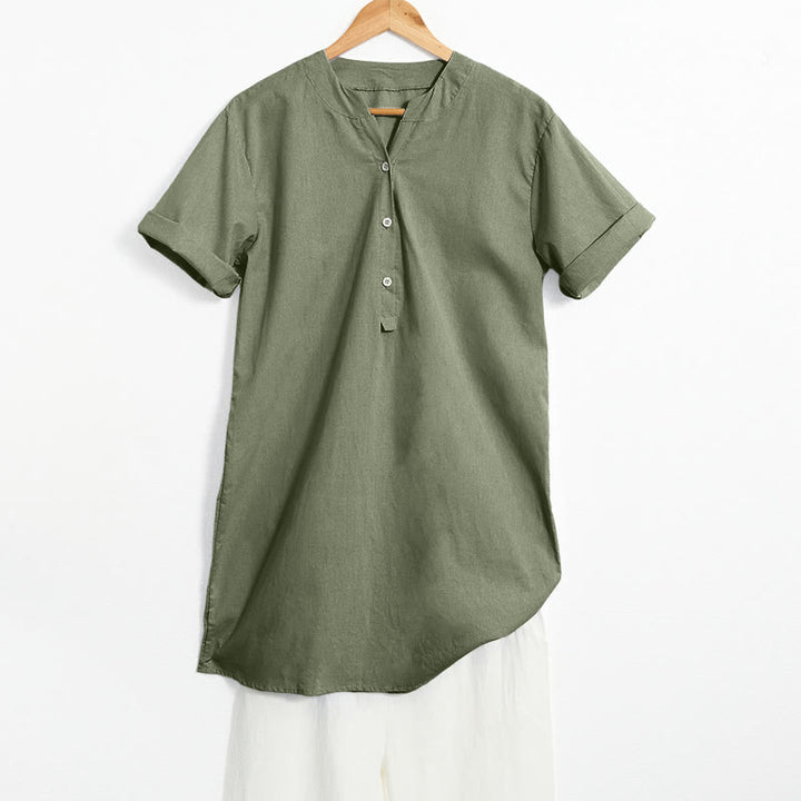 Buddha Stones Camicia da donna a maniche corte con colletto a punta e bottoni casual e semplici - SeaGreen - US20, UK/AU24, EU52 (5XL) - image 35