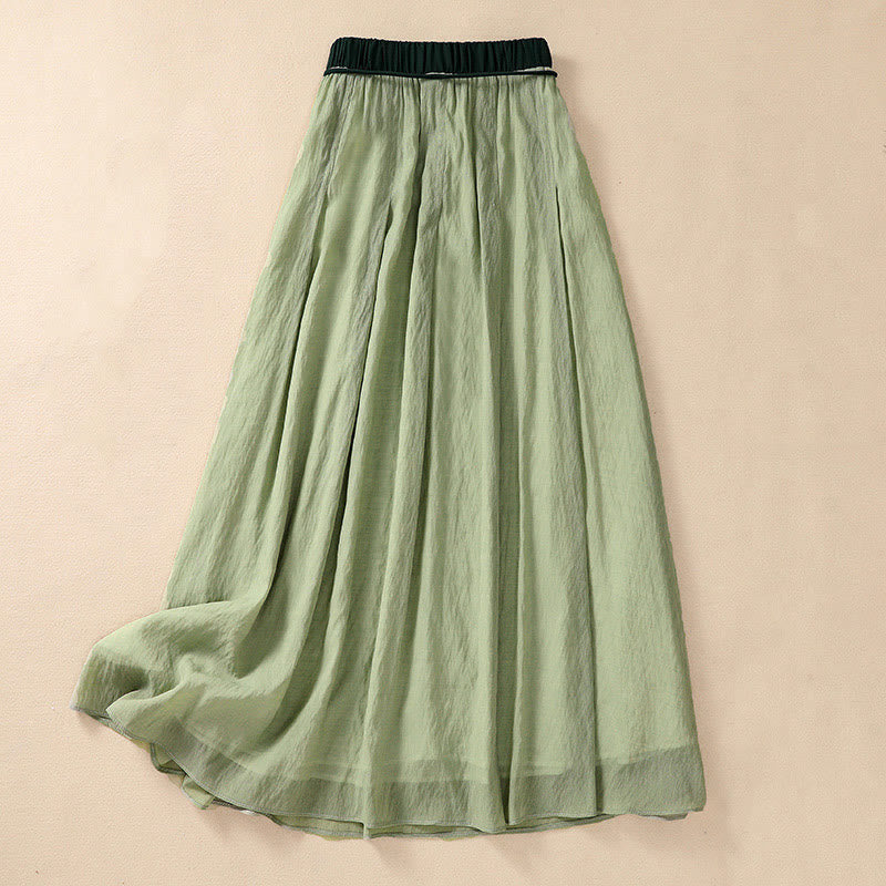 Gonna da donna in cotone e lino, lunghezza 7-8, con lacci, casual e a pieghe, in contrasto di colore, Buddha Stones - Verde chiaro - US8-10, UK/AU12-14, EU40-42 (2XL) - image 23