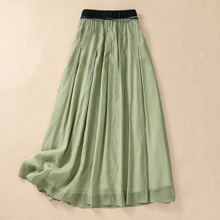 Gonna da donna in cotone e lino, lunghezza 7-8, con lacci, casual e a pieghe, in contrasto di colore, Buddha Stones - Verde chiaro - US8-10, UK/AU12-14, EU40-42 (2XL) - image 23