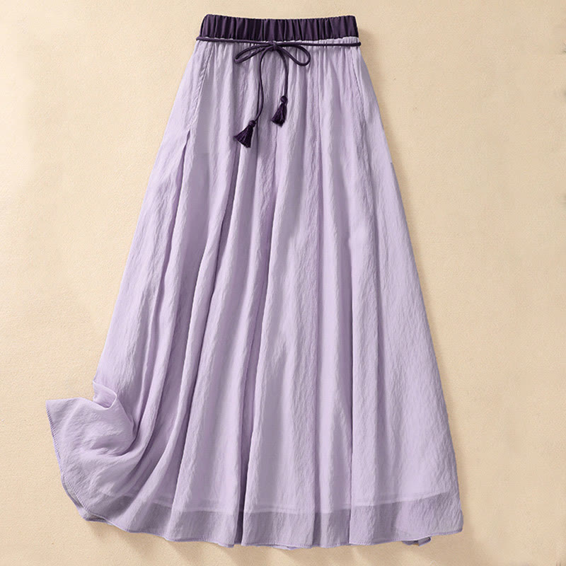 Gonna da donna in cotone e lino, lunghezza 7-8, con lacci, casual e a pieghe, in contrasto di colore, Buddha Stones - Prugna - US8-10, UK/AU12-14, EU40-42 (2XL) - image 16