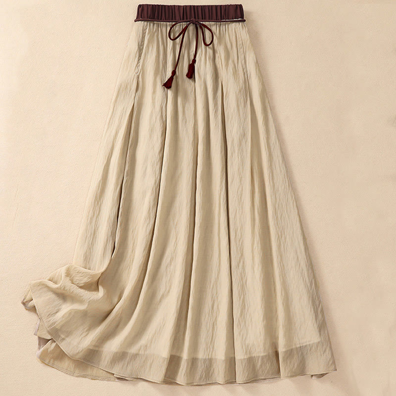 Gonna da donna in cotone e lino, lunghezza 7-8, con lacci, casual e a pieghe, in contrasto di colore, Buddha Stones - PaleGoldenrod - US8-10, UK/AU12-14, EU40-42 (2XL) - image 0