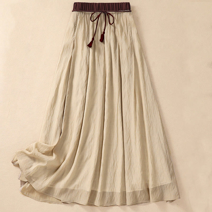 Gonna da donna in cotone e lino, lunghezza 7-8, con lacci, casual e a pieghe, in contrasto di colore, Buddha Stones - PaleGoldenrod - US8-10, UK/AU12-14, EU40-42 (2XL) - image 0