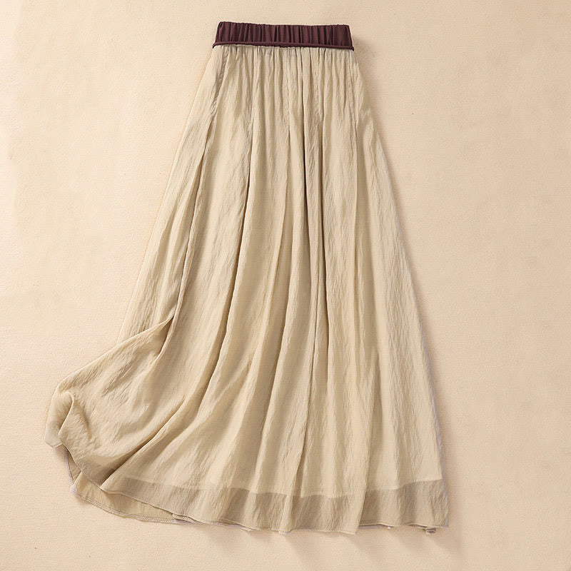 Gonna da donna in cotone e lino, lunghezza 7-8, con lacci, casual e a pieghe, in contrasto di colore, Buddha Stones - image 1