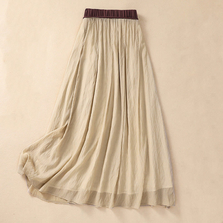 Gonna da donna in cotone e lino, lunghezza 7-8, con lacci, casual e a pieghe, in contrasto di colore, Buddha Stones - image 1