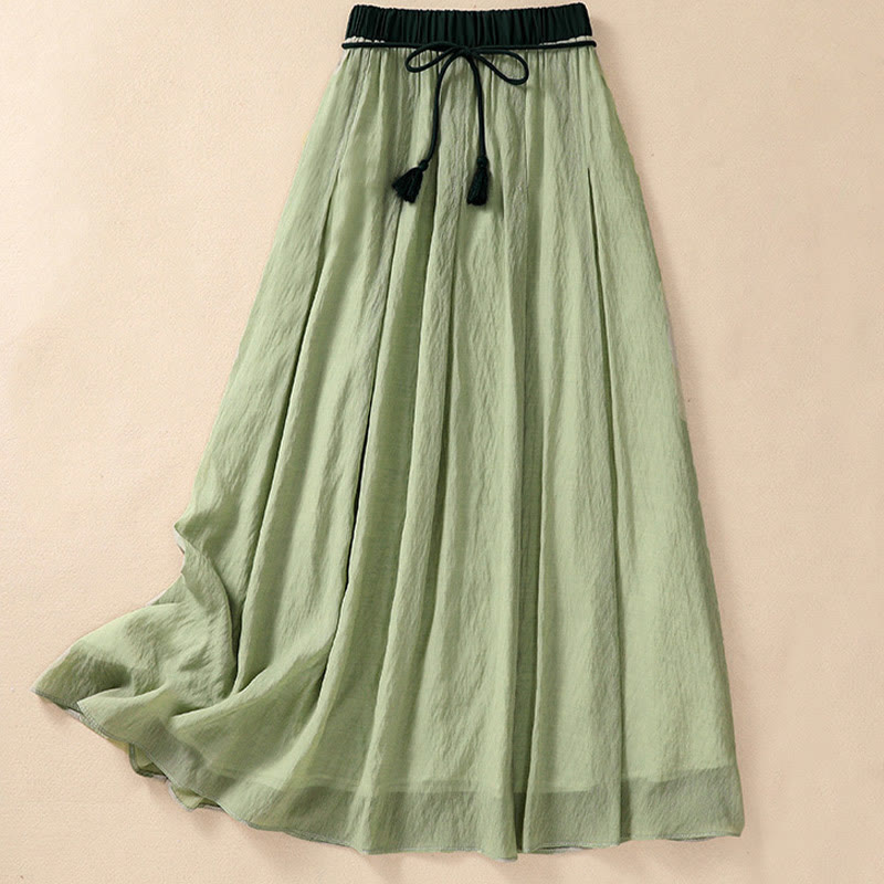 Gonna da donna in cotone e lino, lunghezza 7-8, con lacci, casual e a pieghe, in contrasto di colore, Buddha Stones - image 24