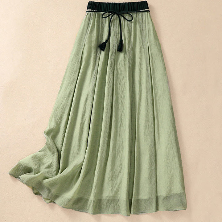 Gonna da donna in cotone e lino, lunghezza 7-8, con lacci, casual e a pieghe, in contrasto di colore, Buddha Stones - image 24