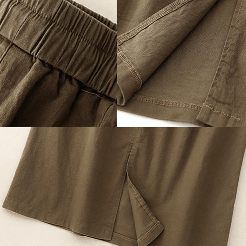 Gonna da donna in cotone e lino, lunghezza 7-8, con tasche, modello Buddha Stones Vintage, con coulisse e bottoni, modello Slide Slite - image 5