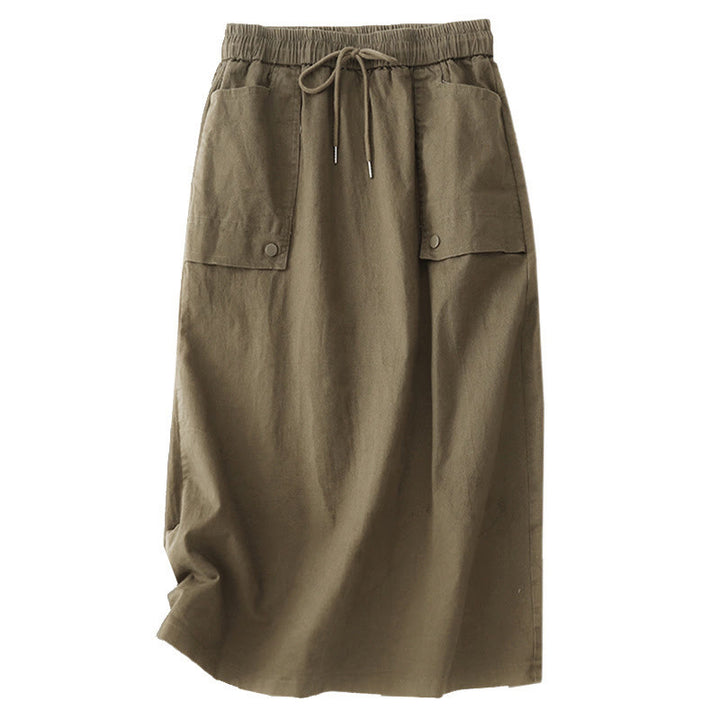 Gonna da donna in cotone e lino, lunghezza 7-8, con tasche, modello Buddha Stones Vintage, con coulisse e bottoni, modello Slide Slite - image 6