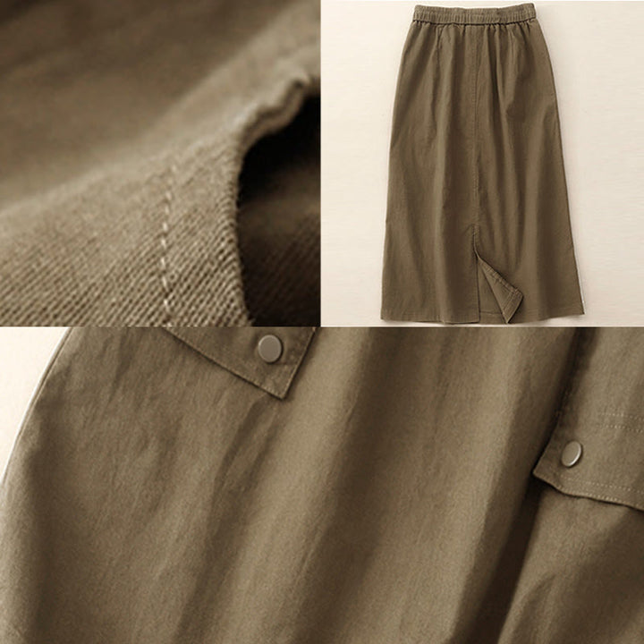 Gonna da donna in cotone e lino, lunghezza 7-8, con tasche, modello Buddha Stones Vintage, con coulisse e bottoni, modello Slide Slite - image 4