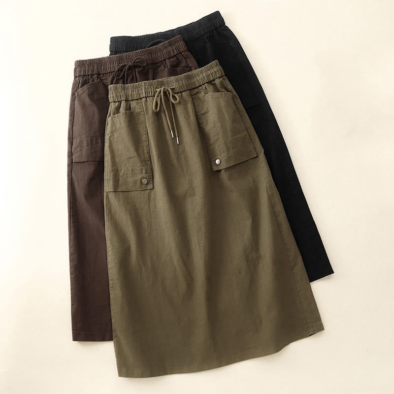 Gonna da donna in cotone e lino, lunghezza 7-8, con tasche, modello Buddha Stones Vintage, con coulisse e bottoni, modello Slide Slite - image 15