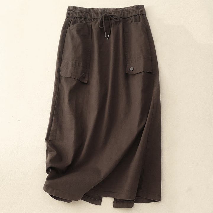 Gonna da donna in cotone e lino, lunghezza 7-8, con tasche, modello Buddha Stones Vintage, con coulisse e bottoni, modello Slide Slite - Marrone sella - US8-10, UK/AU12-14, EU40-42 (2XL) - image 11