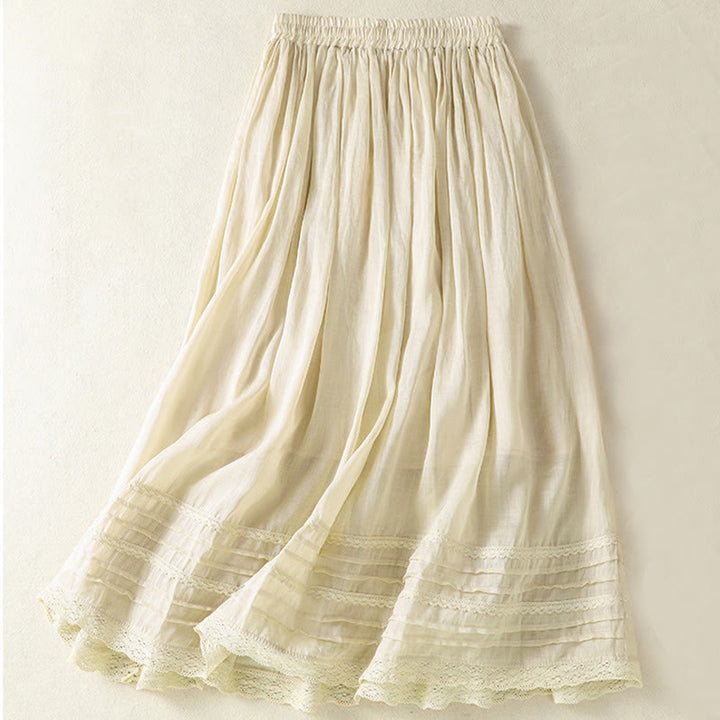 Gonna da donna in cotone e lino, lunghezza 7-8, con coulisse, in pizzo e Buddha Stones, modello patchwork estivo