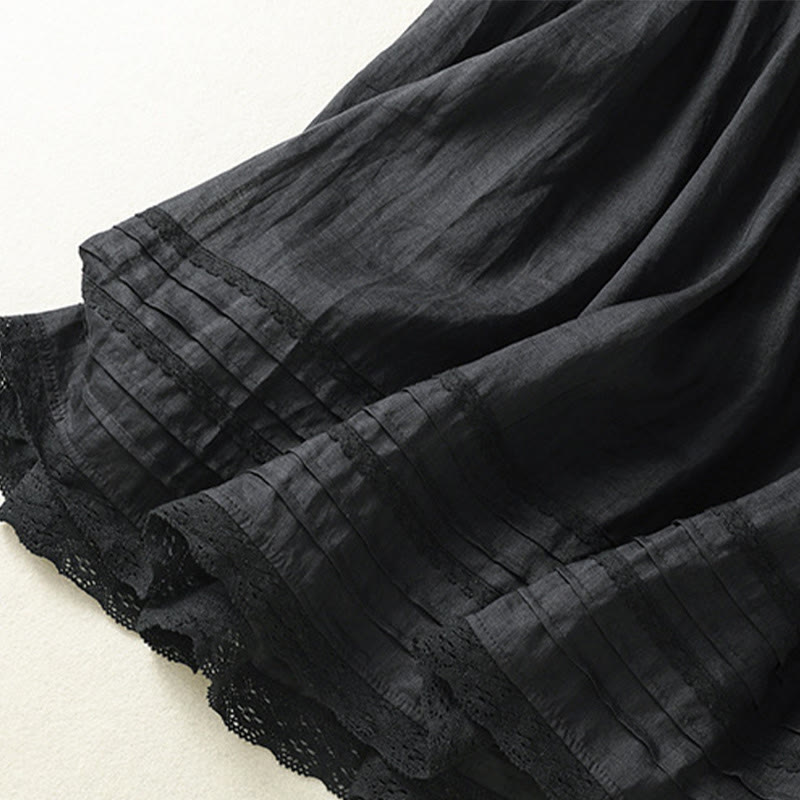 Gonna da donna in cotone e lino, lunghezza 7-8, con coulisse, in pizzo e Buddha Stones, modello patchwork estivo