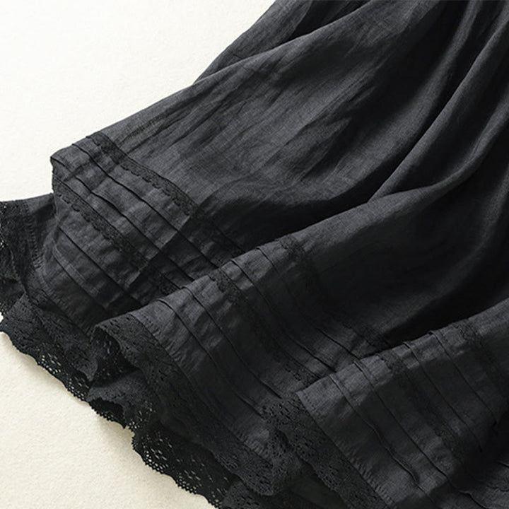 Gonna da donna in cotone e lino, lunghezza 7-8, con coulisse, in pizzo e Buddha Stones, modello patchwork estivo