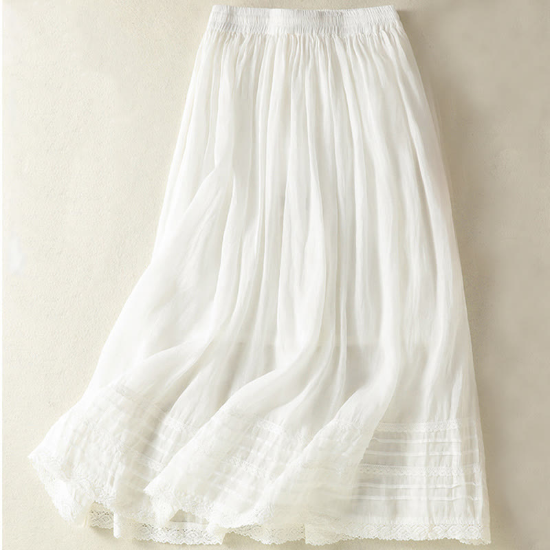 Gonna da donna in cotone e lino, lunghezza 7-8, con coulisse, in pizzo e Buddha Stones, modello patchwork estivo
