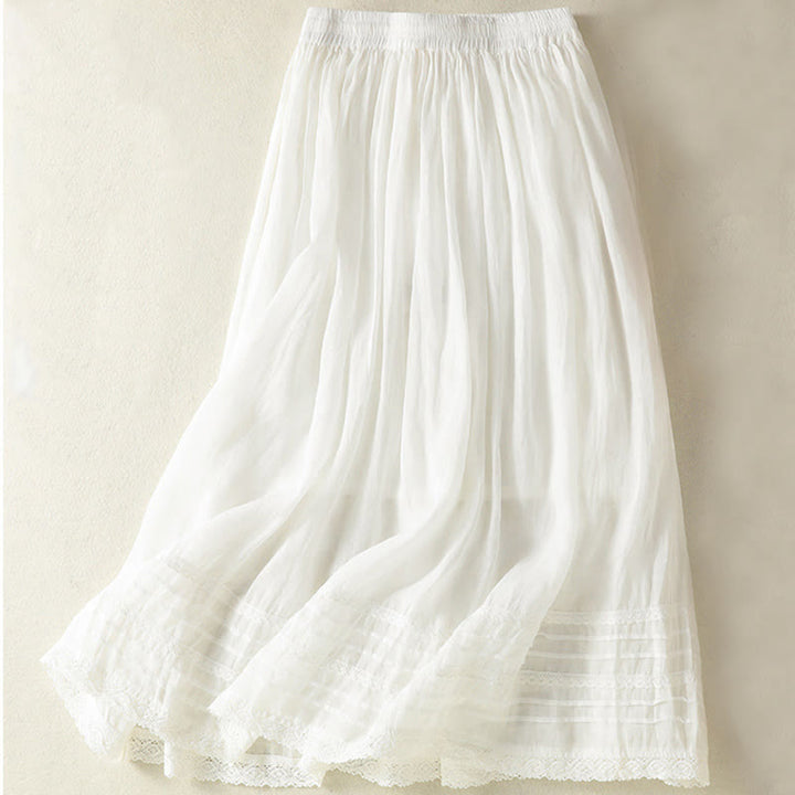 Gonna da donna in cotone e lino, lunghezza 7-8, con coulisse, in pizzo e Buddha Stones, modello patchwork estivo