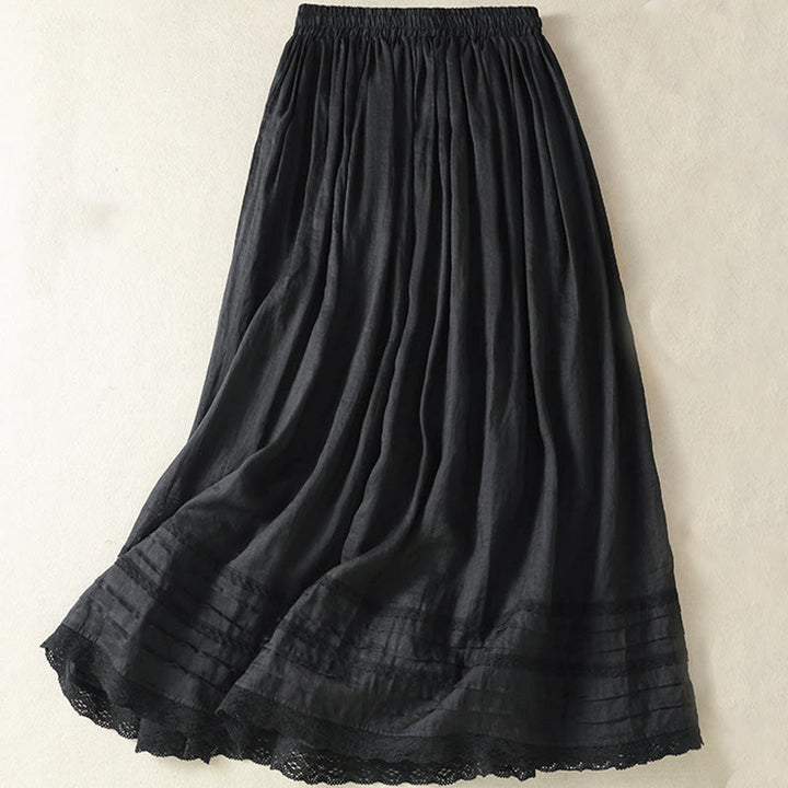 Gonna da donna in cotone e lino, lunghezza 7-8, con coulisse, in pizzo e Buddha Stones, modello patchwork estivo