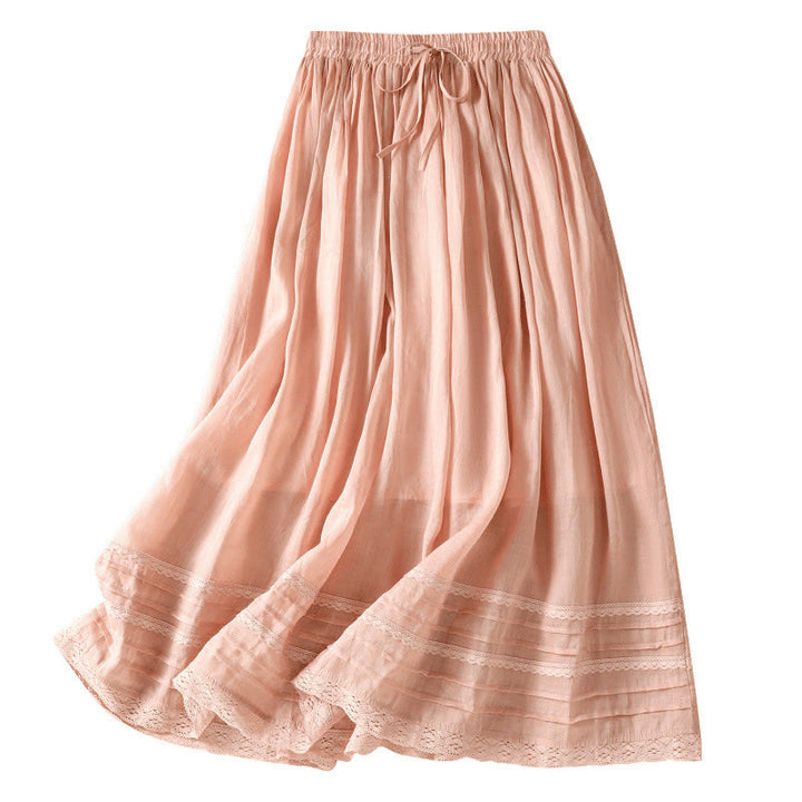 Gonna da donna in cotone e lino, lunghezza 7-8, con coulisse, in pizzo e Buddha Stones, modello patchwork estivo