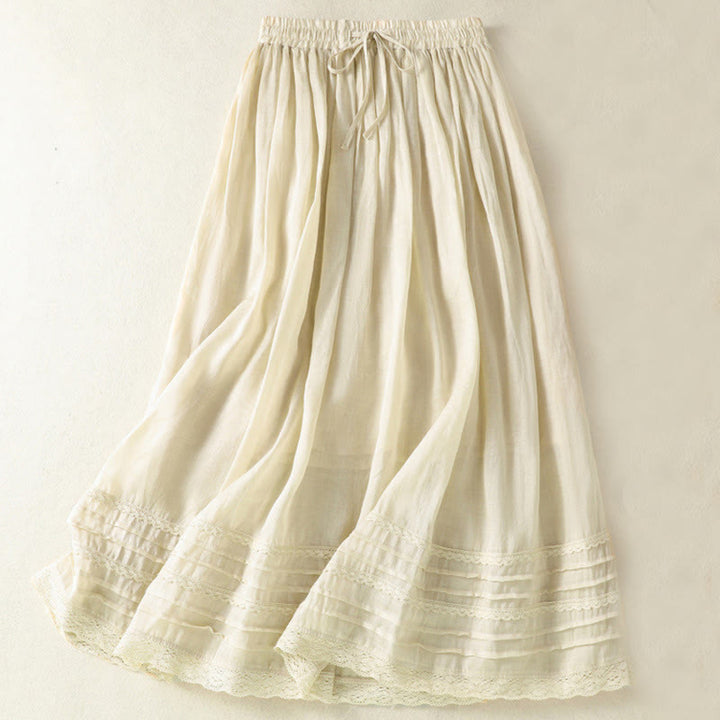 Gonna da donna in cotone e lino, lunghezza 7-8, con coulisse, in pizzo e Buddha Stones, modello patchwork estivo