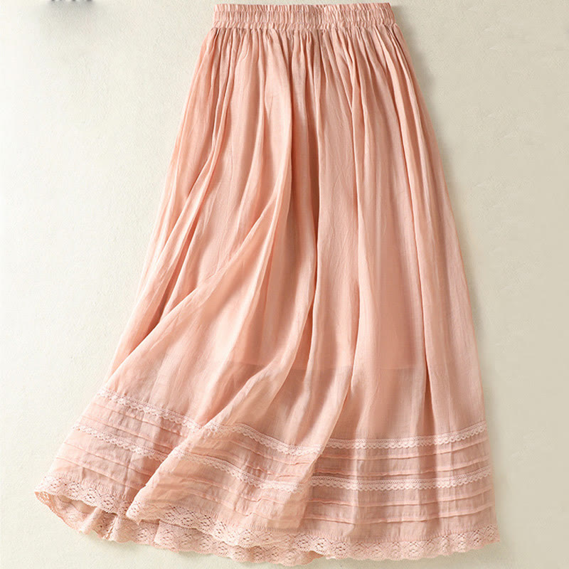 Gonna da donna in cotone e lino, lunghezza 7-8, con coulisse, in pizzo e Buddha Stones, modello patchwork estivo