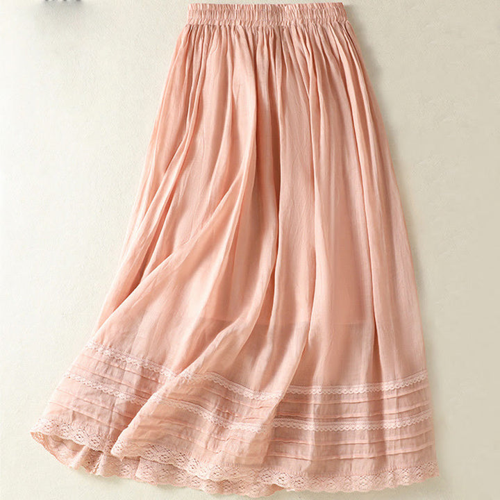 Gonna da donna in cotone e lino, lunghezza 7-8, con coulisse, in pizzo e Buddha Stones, modello patchwork estivo