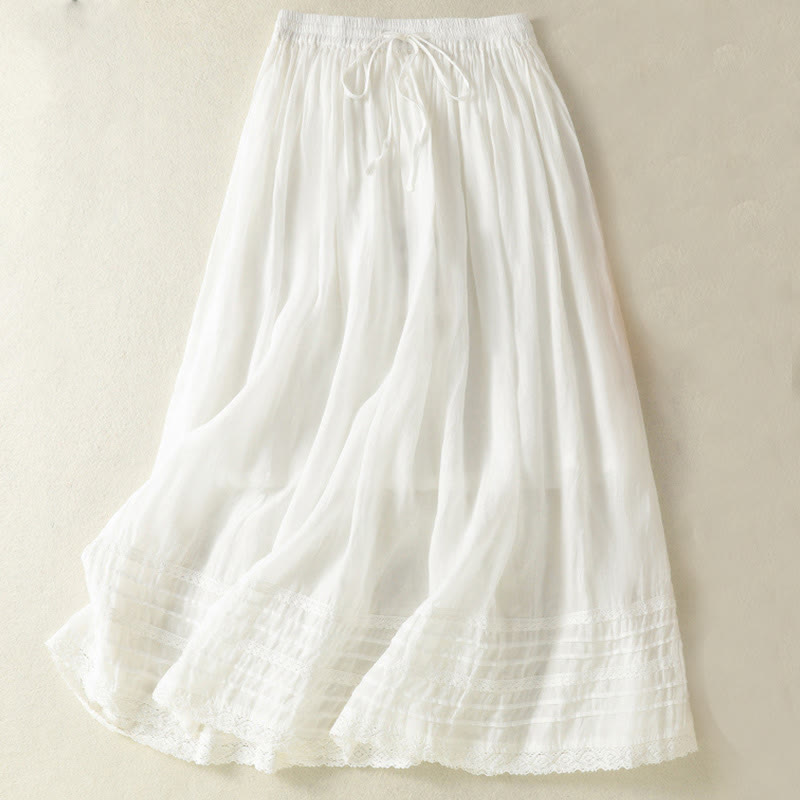Gonna da donna in cotone e lino, lunghezza 7-8, con coulisse, in pizzo e Buddha Stones, modello patchwork estivo
