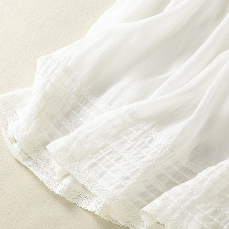 Gonna da donna in cotone e lino, lunghezza 7-8, con coulisse, in pizzo e Buddha Stones, modello patchwork estivo - image 16