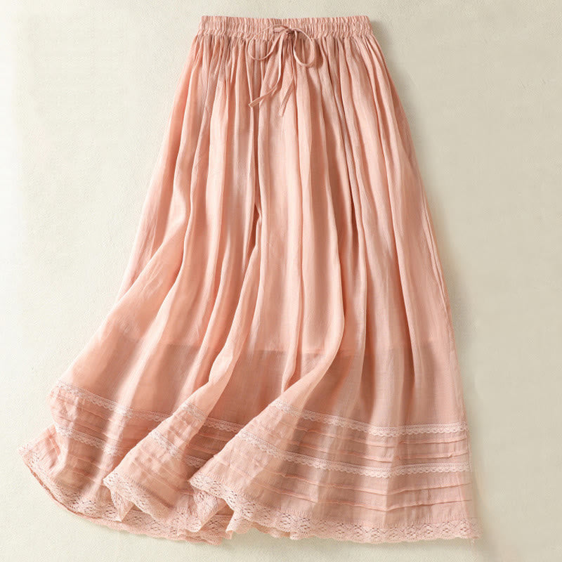 Gonna da donna estiva con coulisse, pizzo e patchwork, modello Buddha Stones, lunghezza 7-8. - Salmone chiaro - US8-10, UK/AU12-14, EU40-42 (2XL) - image 0