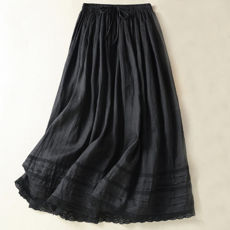 Gonna da donna in cotone e lino, lunghezza 7-8, con coulisse, in pizzo e Buddha Stones, modello patchwork estivo