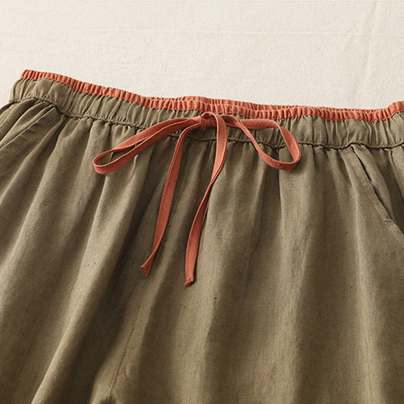 Pantaloni larghi da donna in cotone con coulisse, stile casual, motivo Buddha Stones, con tasche e blocchi di colore