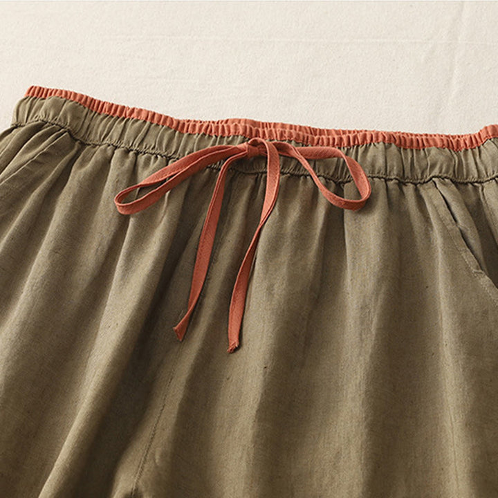Pantaloni larghi da donna in cotone con coulisse, stile casual, motivo Buddha Stones, con tasche e blocchi di colore