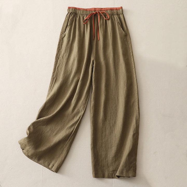 Pantaloni larghi da donna in cotone con coulisse, stile casual, motivo Buddha Stones, con tasche e blocchi di colore - Cachi scuro - US14, UK/AU18, EU46 (3XL) - image 0
