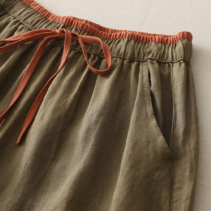 Pantaloni larghi da donna in cotone con coulisse, stile casual, motivo Buddha Stones, con tasche e blocchi di colore