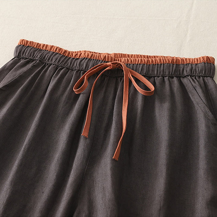 Pantaloni larghi da donna in cotone con coulisse, stile casual, motivo Buddha Stones, con tasche e blocchi di colore