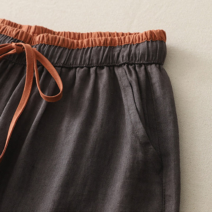 Pantaloni larghi da donna in cotone con coulisse, stile casual, motivo Buddha Stones, con tasche e blocchi di colore