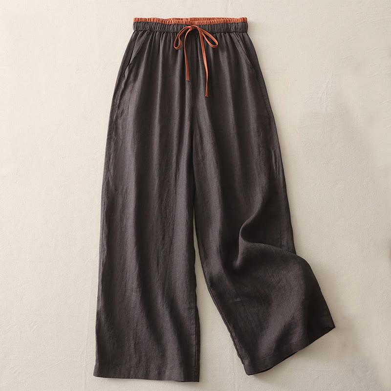 Pantaloni larghi da donna in cotone con coulisse, stile casual, motivo Buddha Stones, con tasche e blocchi di colore - Marrone sella - US14, UK/AU18, EU46 (3XL) - image 5