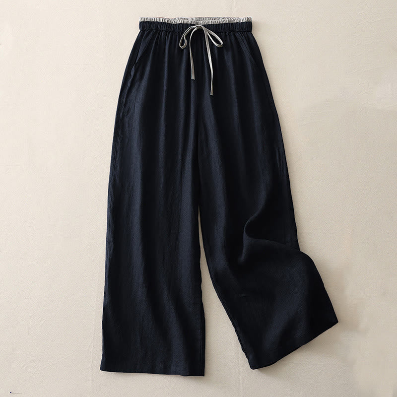 Pantaloni larghi da donna in cotone con coulisse, stile casual, motivo Buddha Stones, con tasche e blocchi di colore