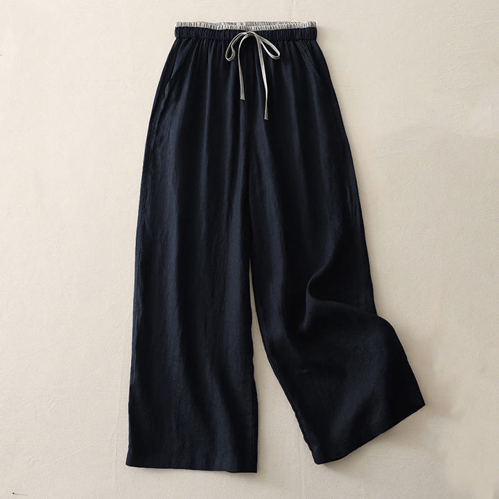 Pantaloni larghi da donna in cotone con coulisse, stile casual, motivo Buddha Stones, con tasche e blocchi di colore