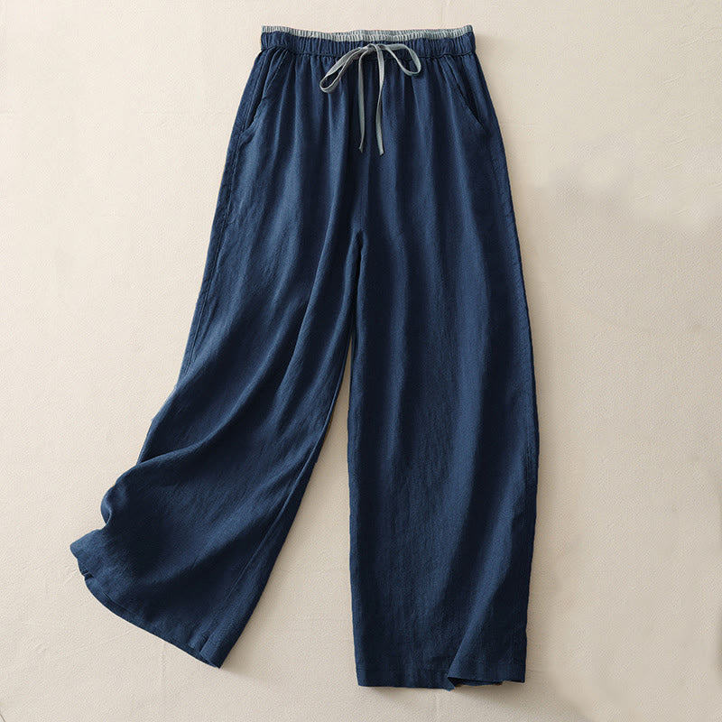 Pantaloni larghi da donna in cotone con coulisse, stile casual, motivo Buddha Stones, con tasche e blocchi di colore