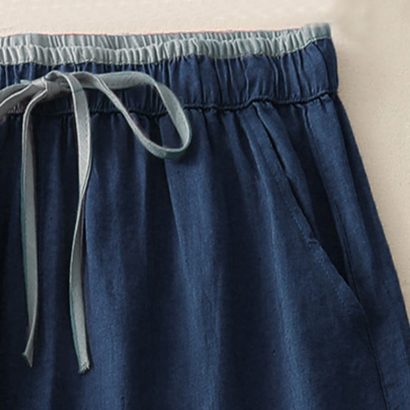 Pantaloni larghi da donna in cotone con coulisse, stile casual, motivo Buddha Stones, con tasche e blocchi di colore
