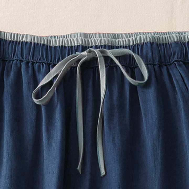 Pantaloni larghi da donna in cotone con coulisse, stile casual, motivo Buddha Stones, con tasche e blocchi di colore