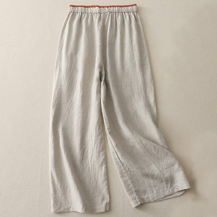 Pantaloni larghi da donna in cotone con coulisse, stile casual, motivo Buddha Stones, con tasche e blocchi di colore