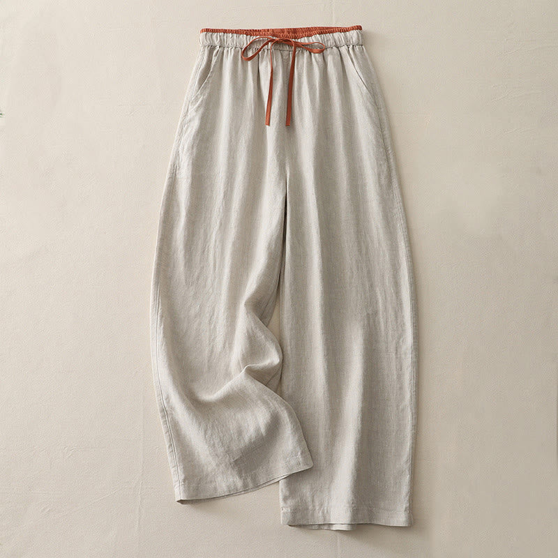 Pantaloni larghi da donna in cotone con coulisse, stile casual, motivo Buddha Stones, con tasche e blocchi di colore