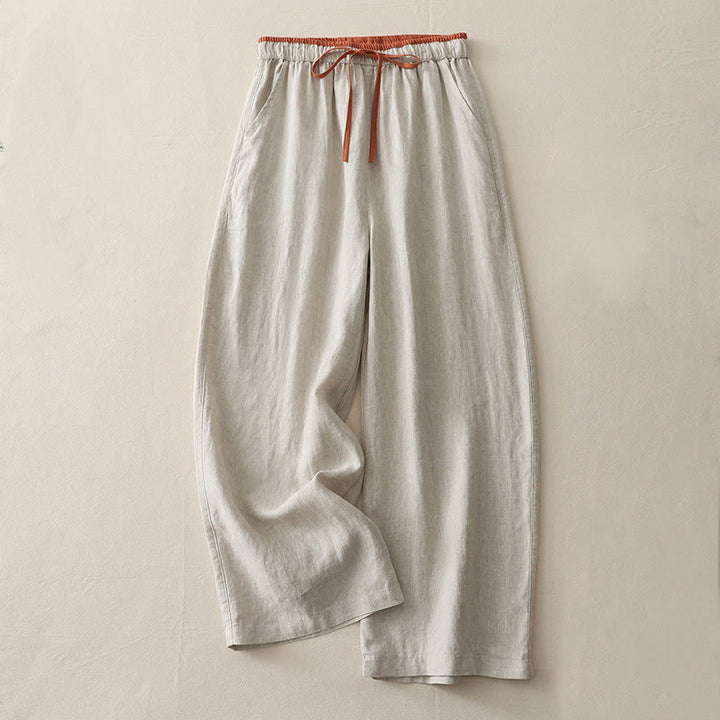 Pantaloni larghi da donna in cotone con coulisse, stile casual, motivo Buddha Stones, con tasche e blocchi di colore