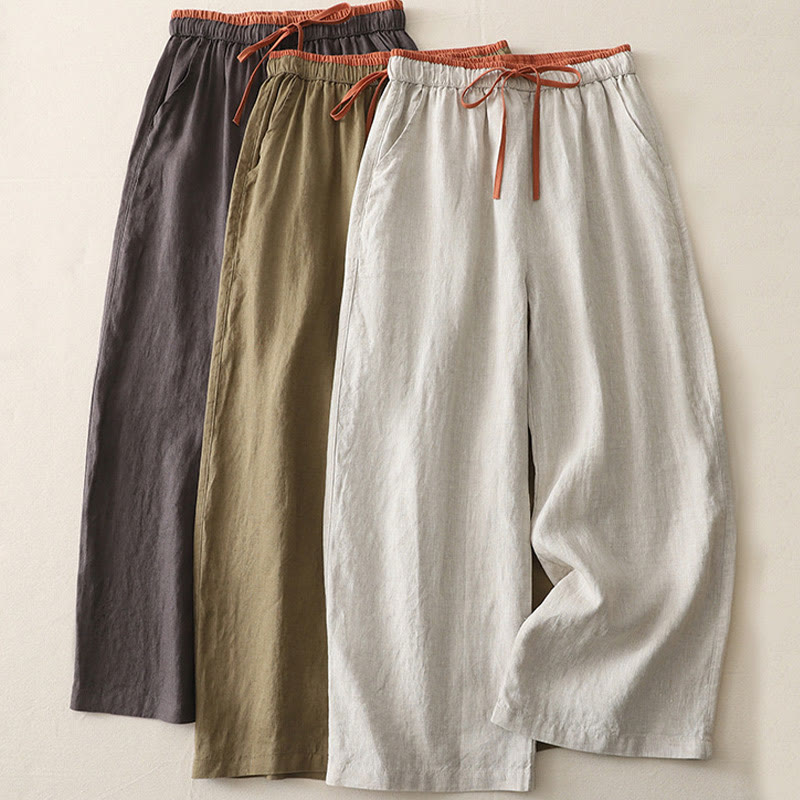 Pantaloni larghi da donna in cotone con coulisse, stile casual, motivo Buddha Stones, con tasche e blocchi di colore